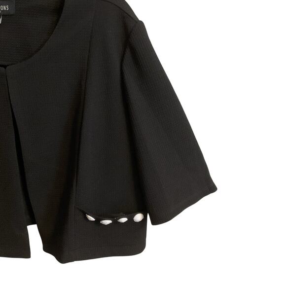 Perceptions Short Jacket Womens Black Open Size 14 Pockets White Buttons - Picture 6 of 9